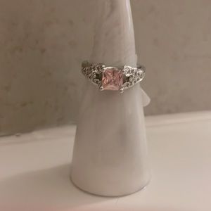 Pink Square Cut Gemstone with Silver Band Costume Jewelry Ring Size 8